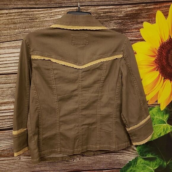 A.M.I. lt brown/tan lace trim jacket lg Pre-owned - Picture 2 of 3